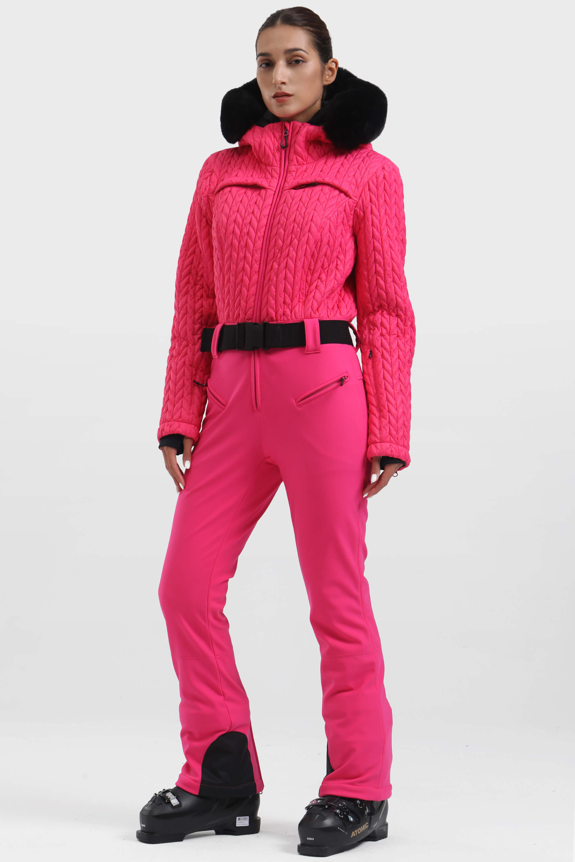 Women's White Full-Shirred Design One-Piece Ski Suit Snowboard Suit