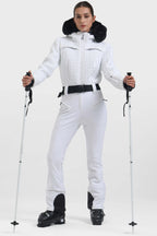 Women's Magenta Full-Shirred Design One-Piece Ski Suit Snowboard Suit