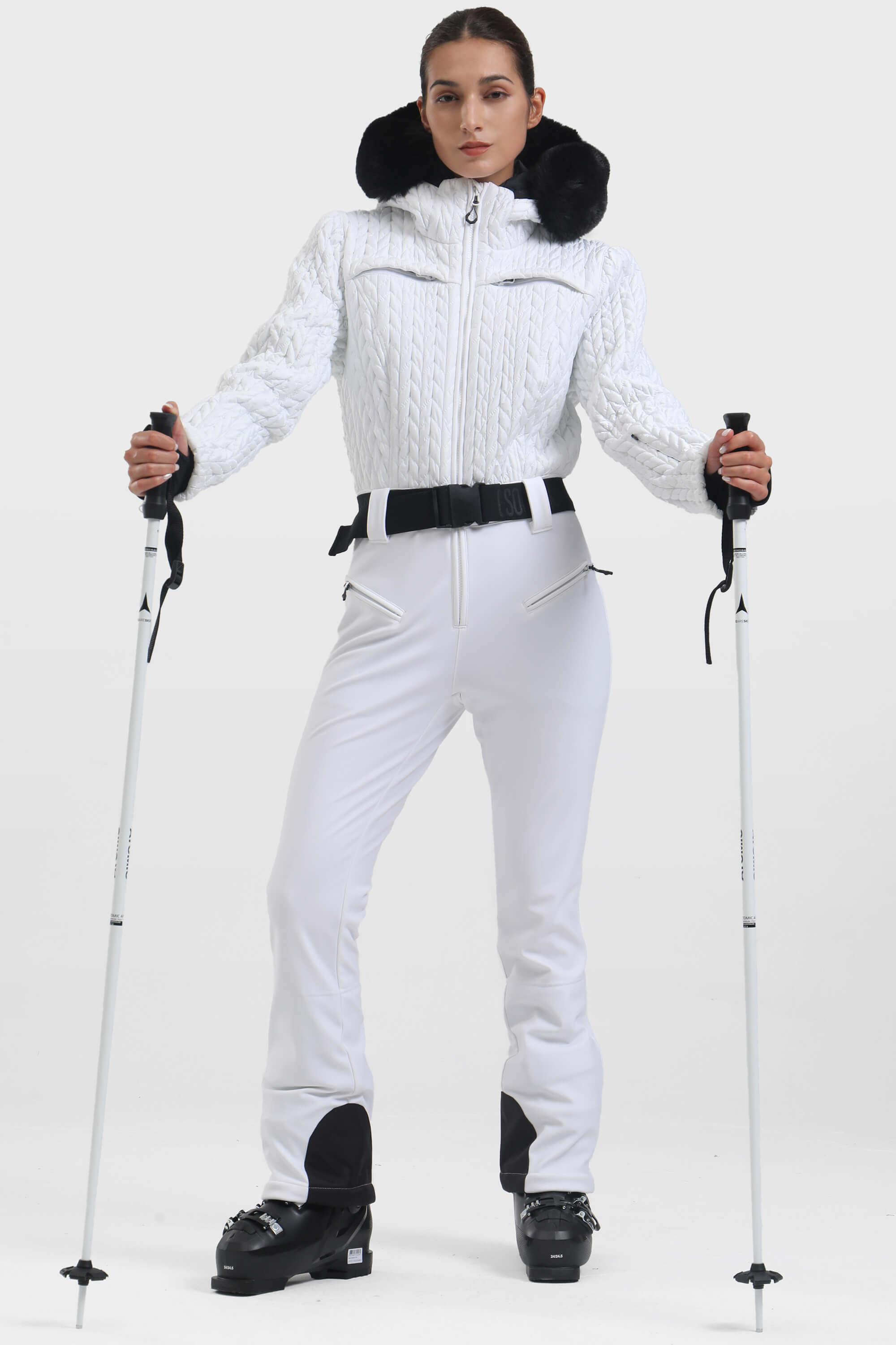 Women's White Full-Shirred Design One-Piece Ski Suit Snowboard Suit Main image