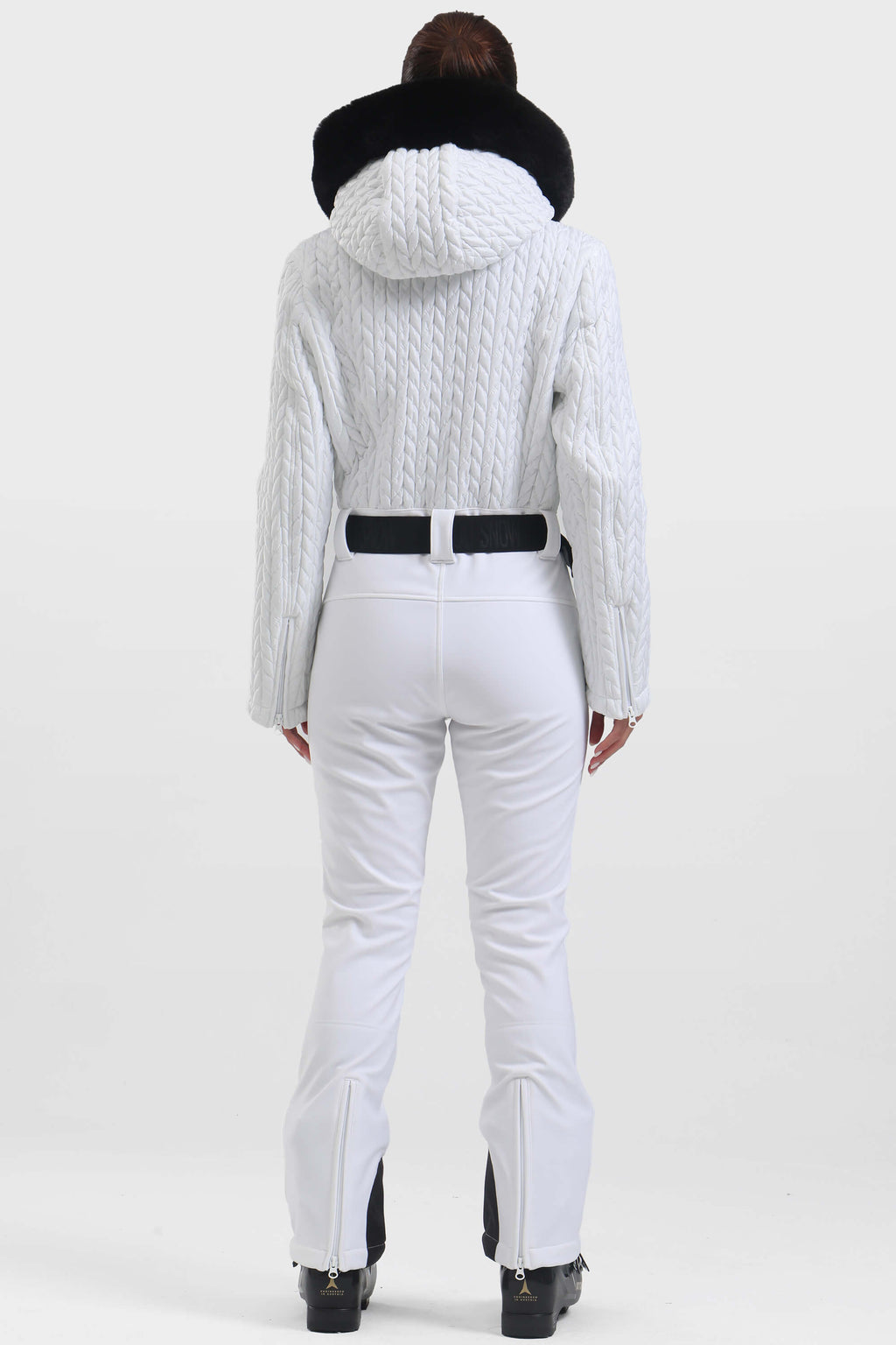 Women's Grey Full-Shirred Design One-Piece Ski Suit Snowboard Suit