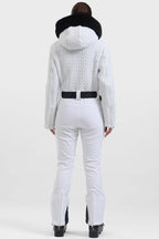 Women's Grey Full-Shirred Design One-Piece Ski Suit Snowboard Suit