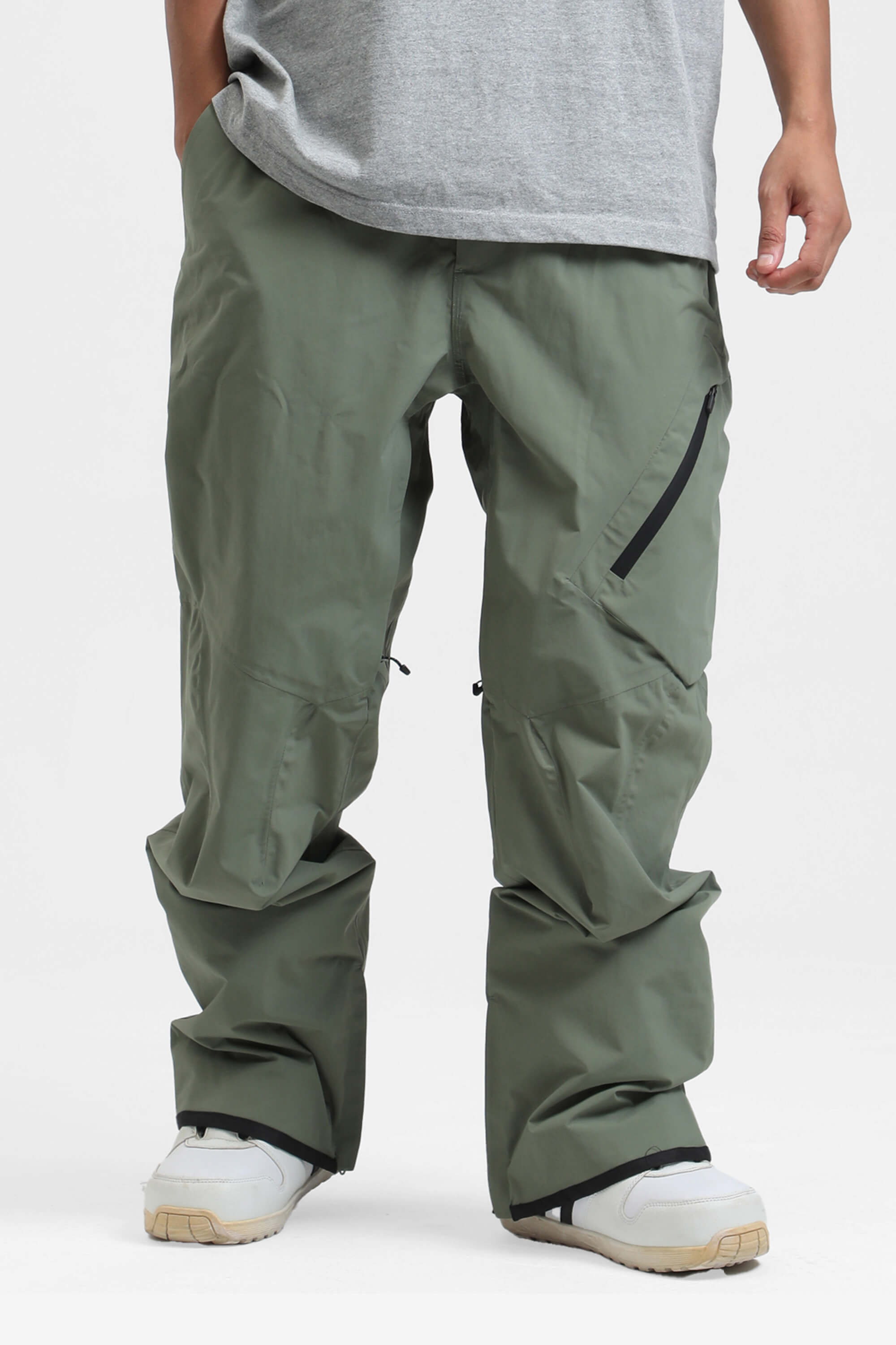 Men's Army Green Multi-Pocket Vented Ski Pants Baggy Snow Pants