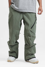 Men's Black Multi-Pocket Vented Ski Pants Baggy Snow Pants