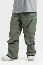 Men's Khaki Multi-Pocket Vented Ski Pants Baggy Snow Pants