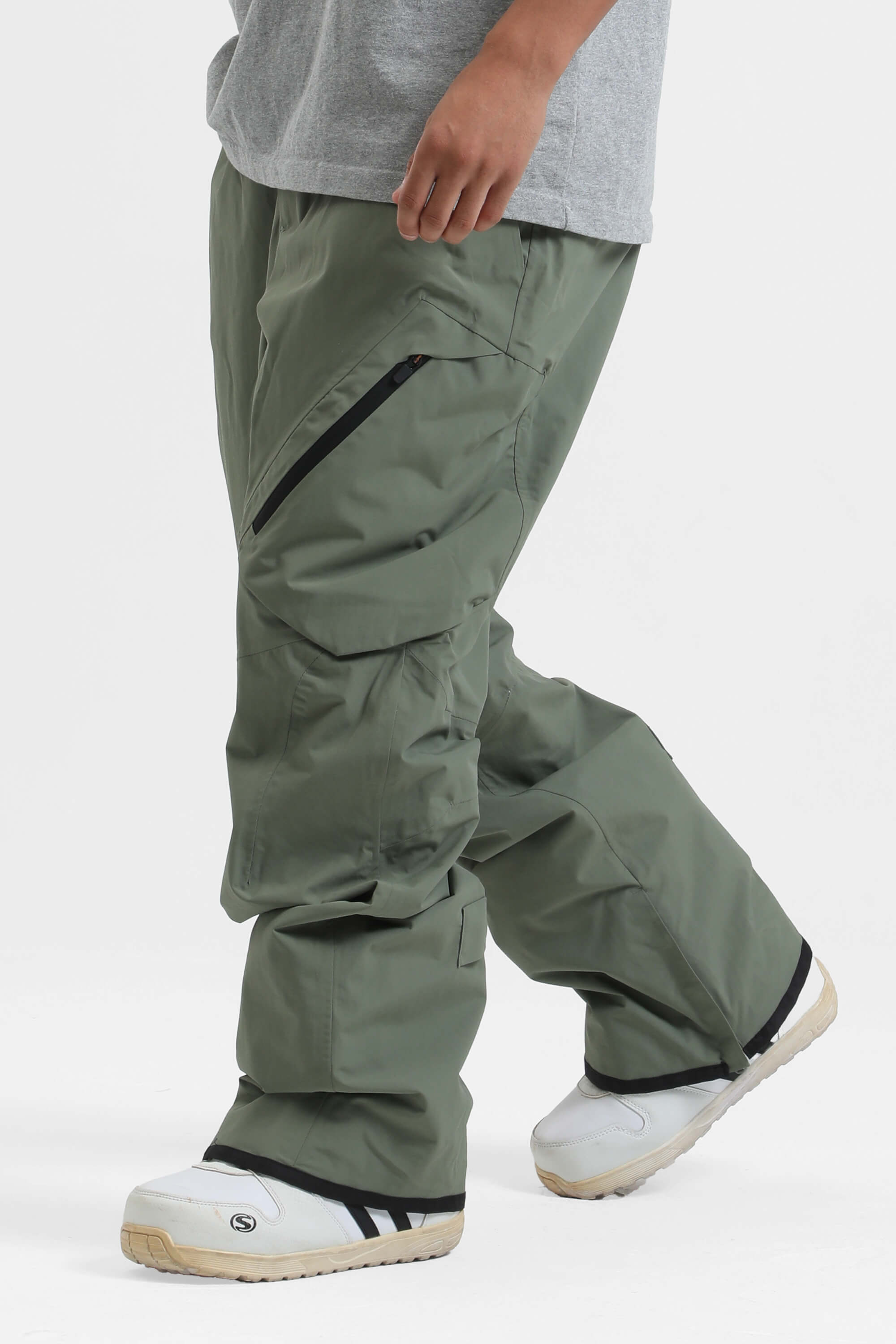 Men's Black Multi-Pocket Vented Ski Pants Baggy Snow Pants
