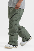 Men's Grey Multi-Pocket Vented Ski Pants Baggy Snow Pants
