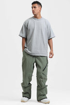 Men's Grey Multi-Pocket Venting Snow Pants Baggy Ski Pants - Gsou Snow
