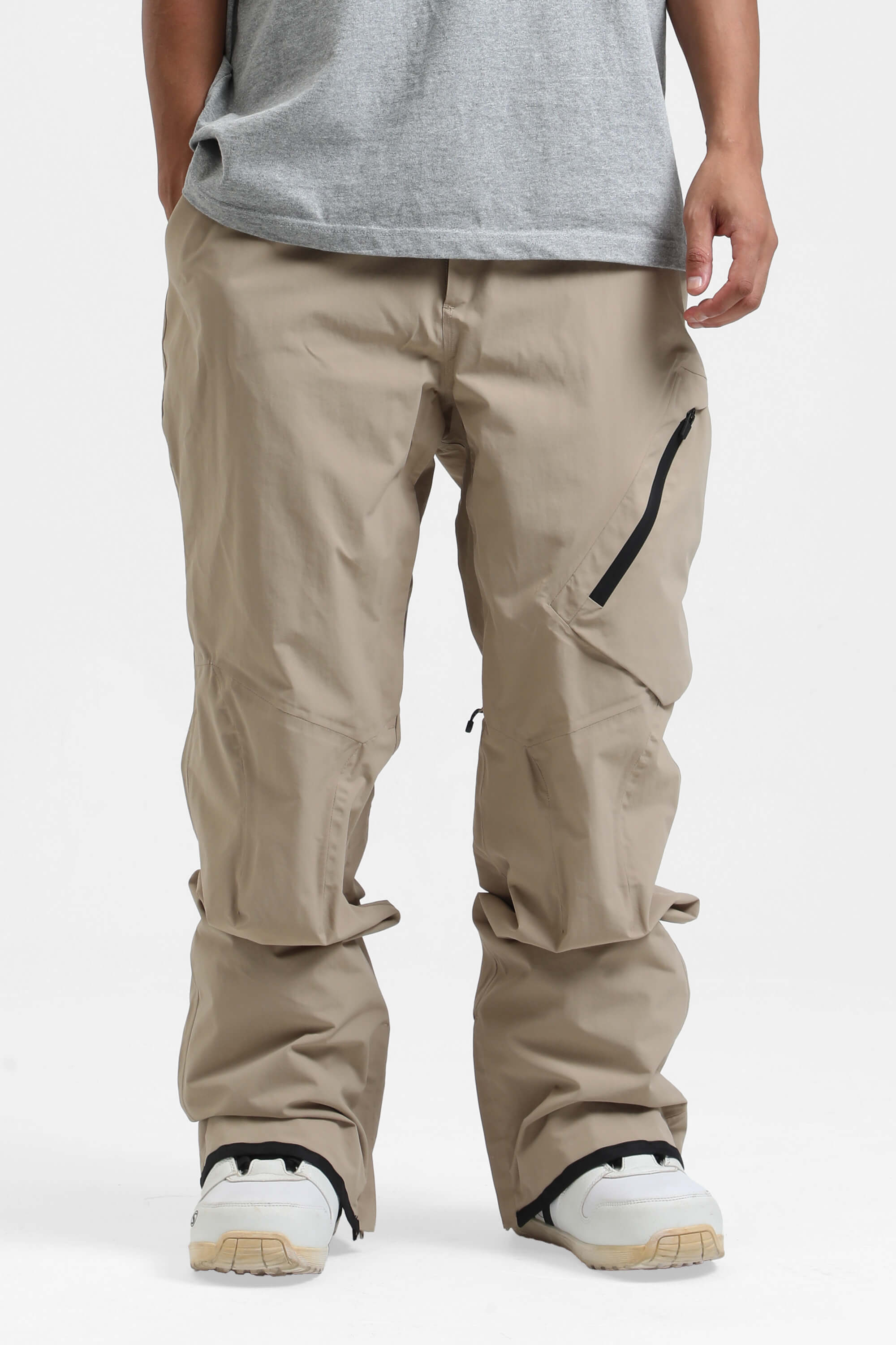 Men's Grey Multi-Pocket Vented Ski Pants Baggy Snow Pants