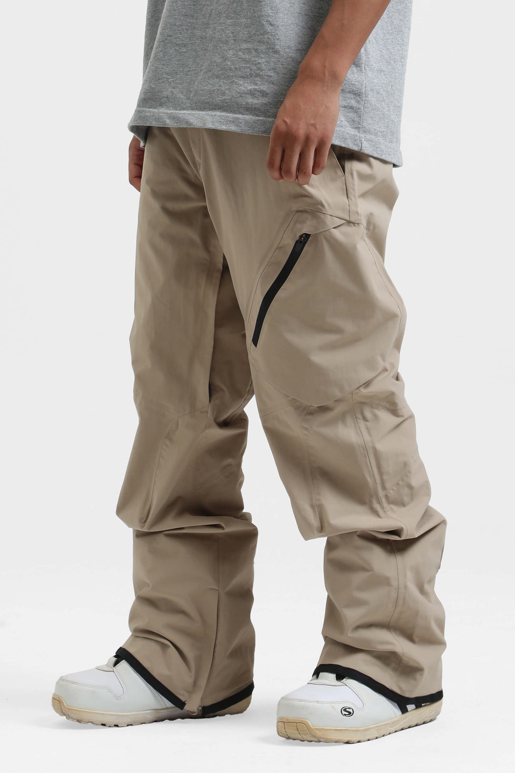 Men's Grey Multi-Pocket Vented Ski Pants Baggy Snow Pants