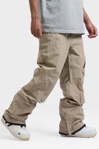 Men's Green Multi-Pocket Vented Ski Pants Baggy Snow Pants