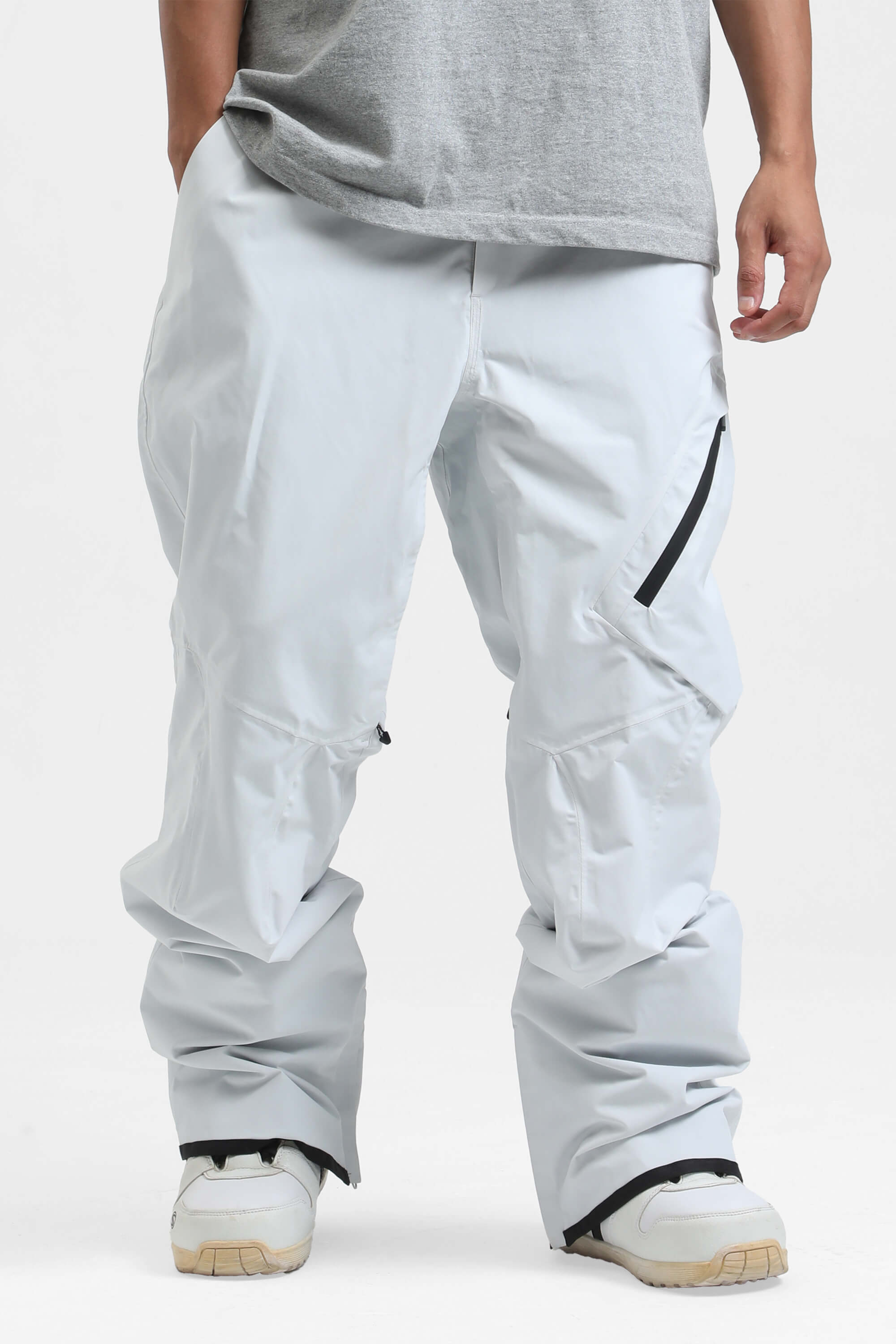 Men's Black Multi-Pocket Vented Ski Pants Baggy Snow Pants