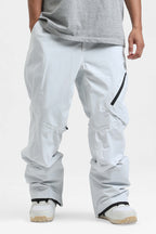 Men's Khaki Multi-Pocket Vented Ski Pants Baggy Snow Pants