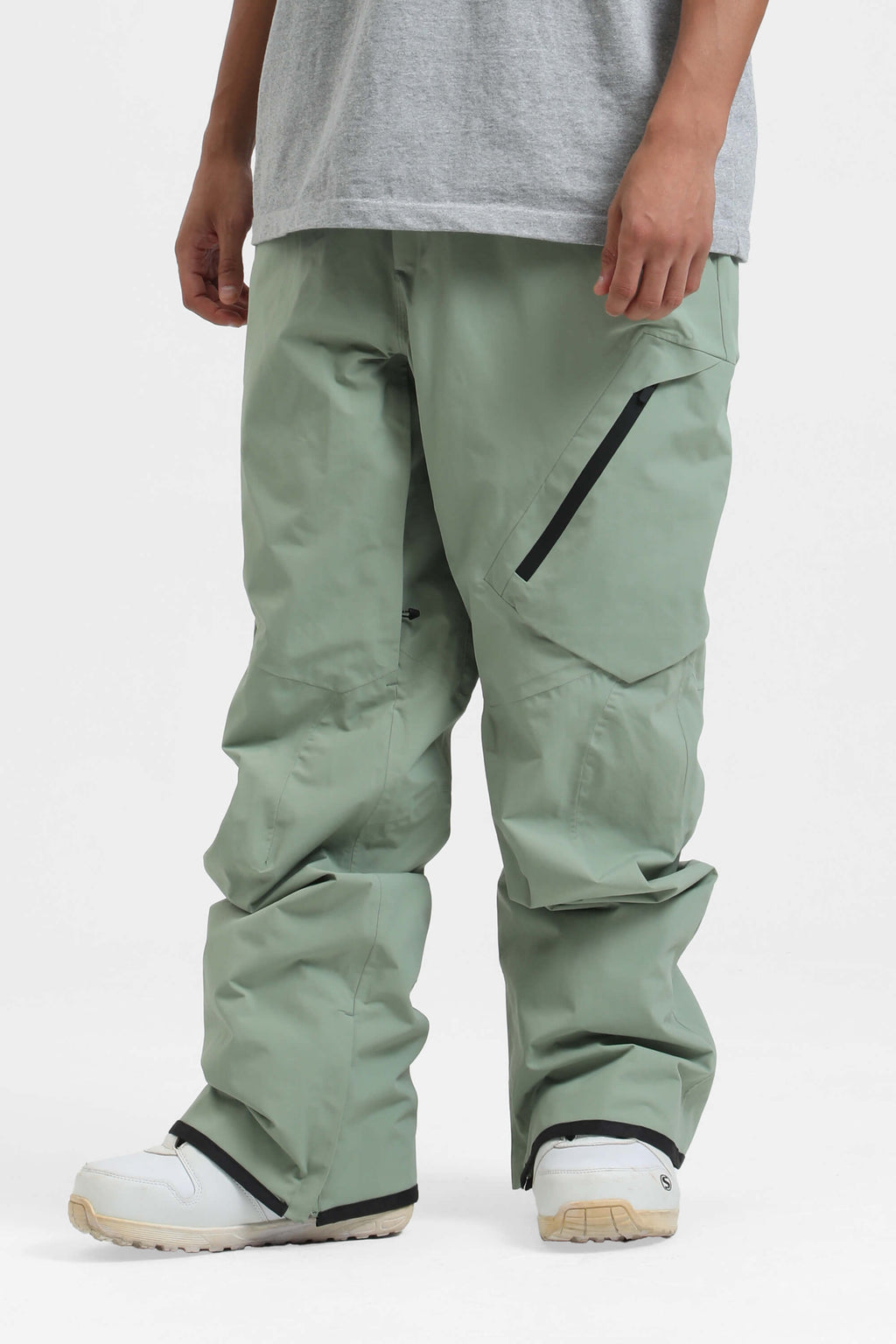 Men's Grey Multi-Pocket Venting Snow Pants Baggy Ski Pants - Gsou Snow