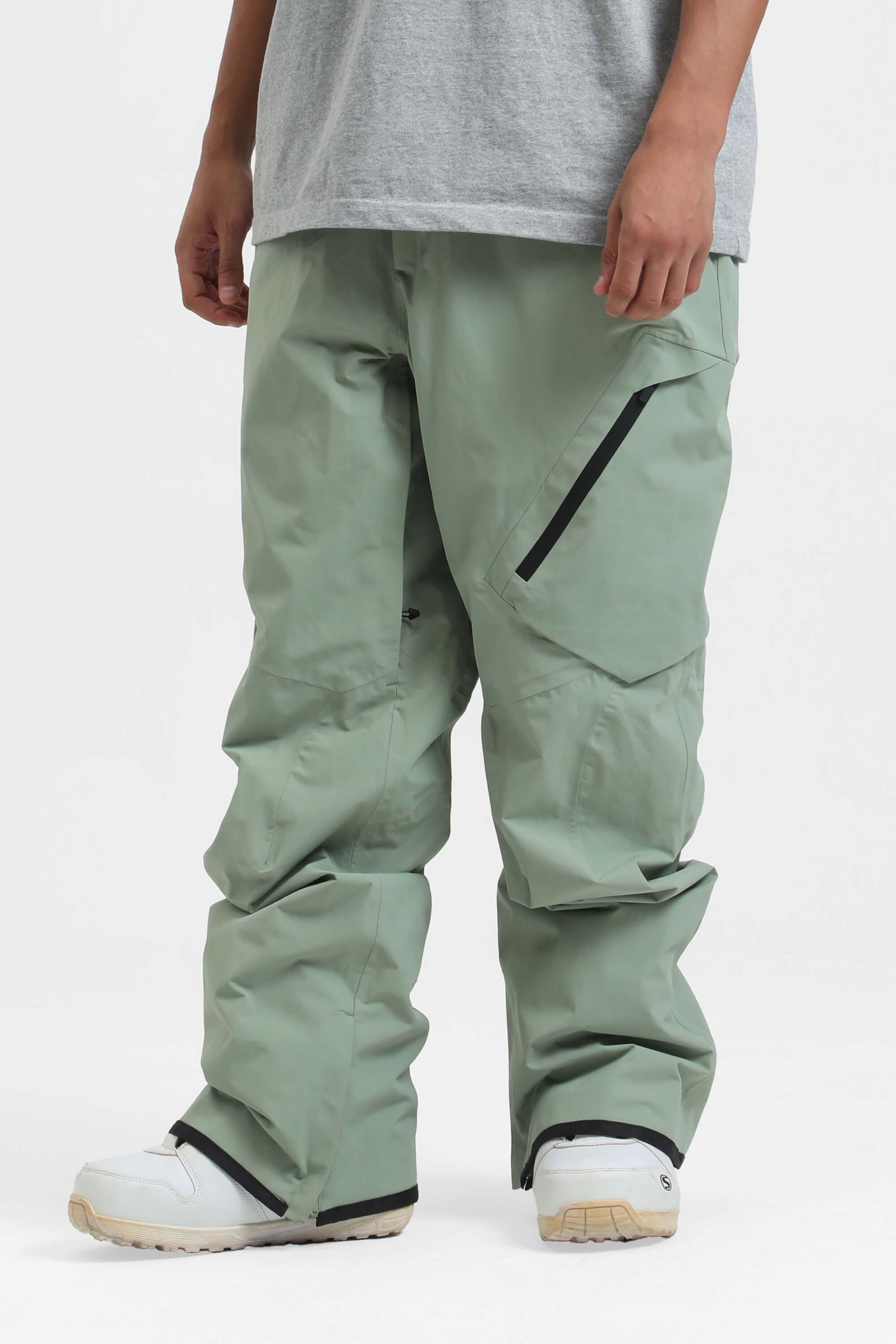 Men's Grey Multi-Pocket Vented Ski Pants Baggy Snow Pants