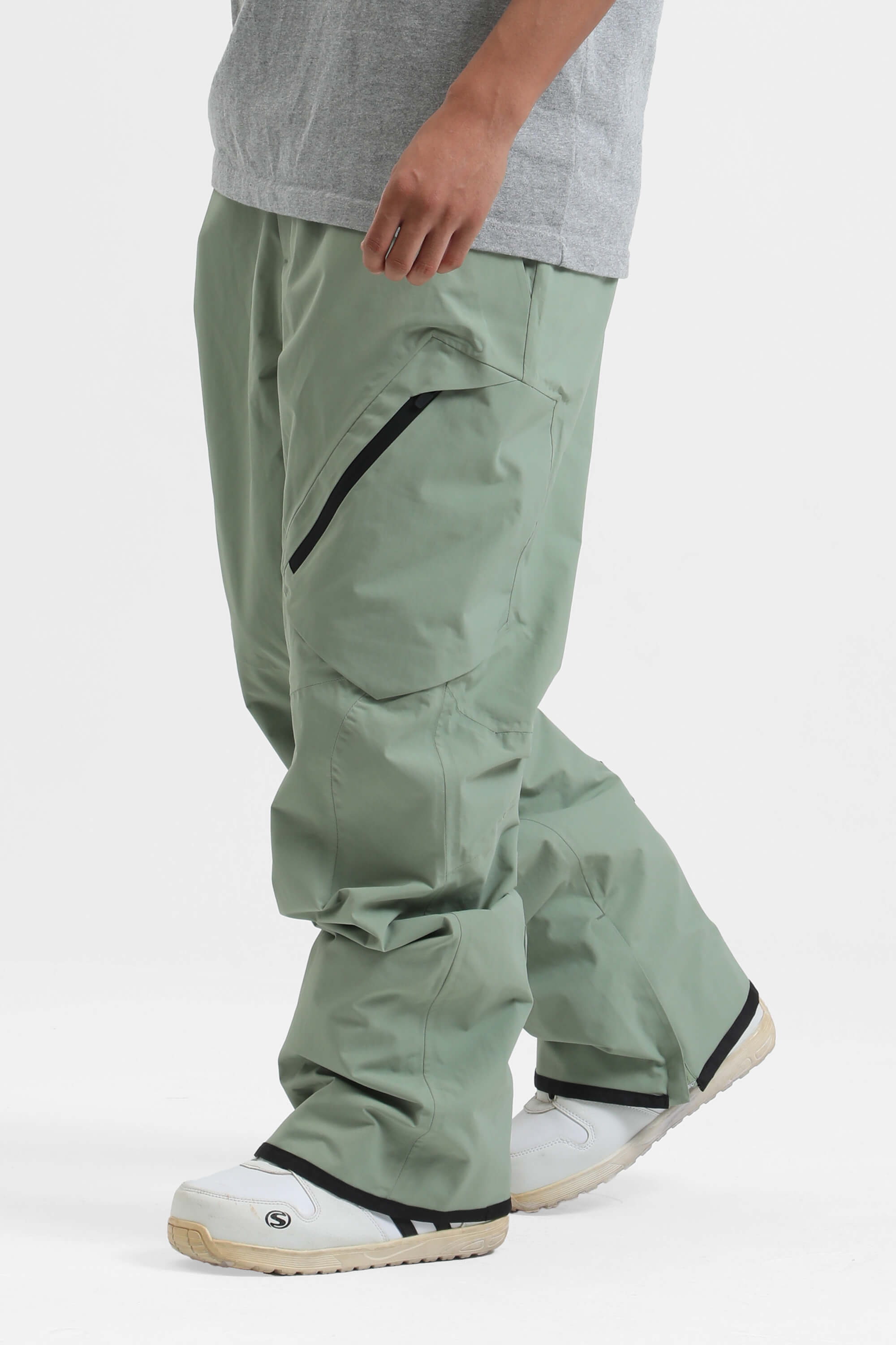 Men's Green Multi-Pocket Vented Ski Pants Baggy Snow Pants