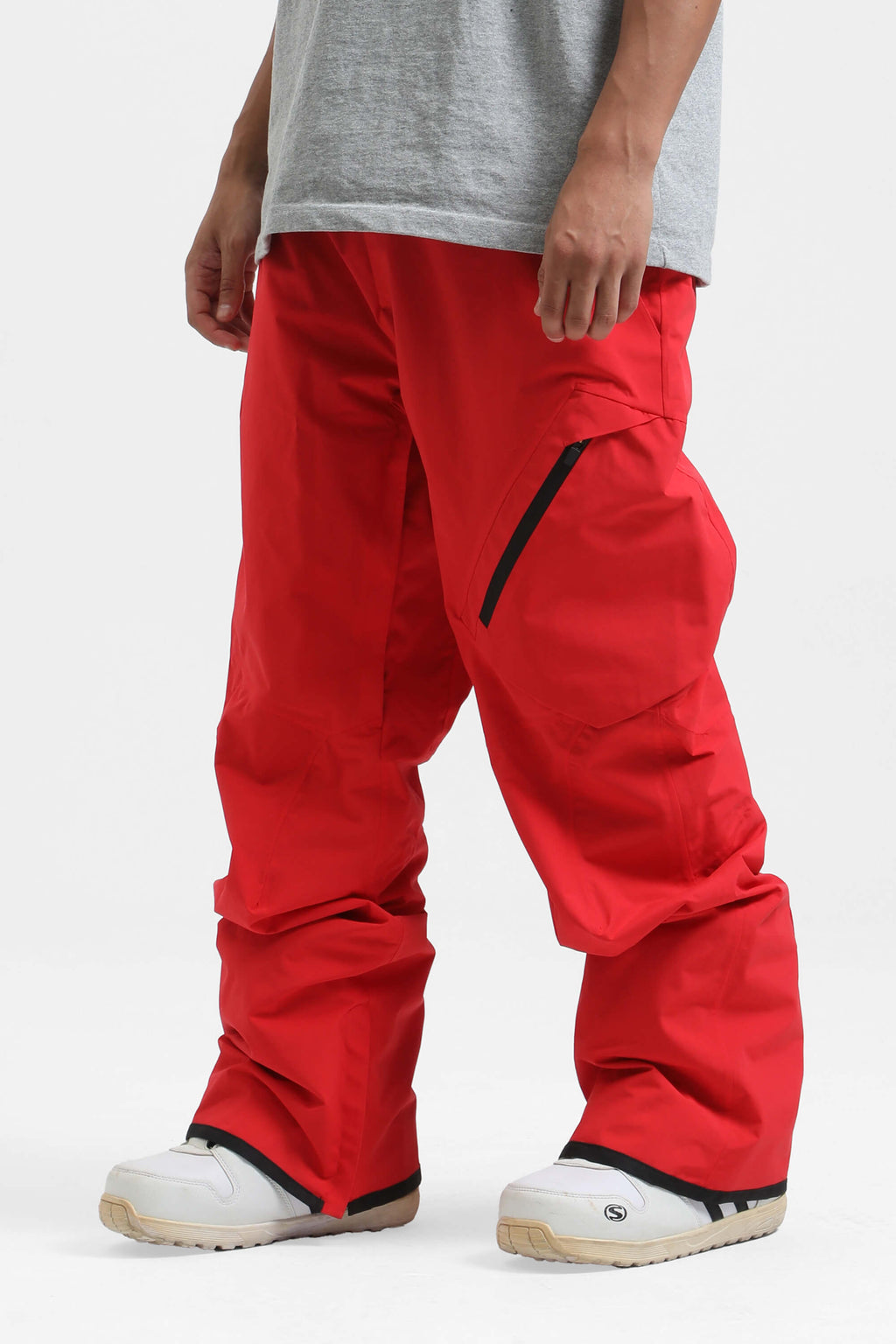 Men's Khaki Multi-Pocket Vented Ski Pants Baggy Snow Pants