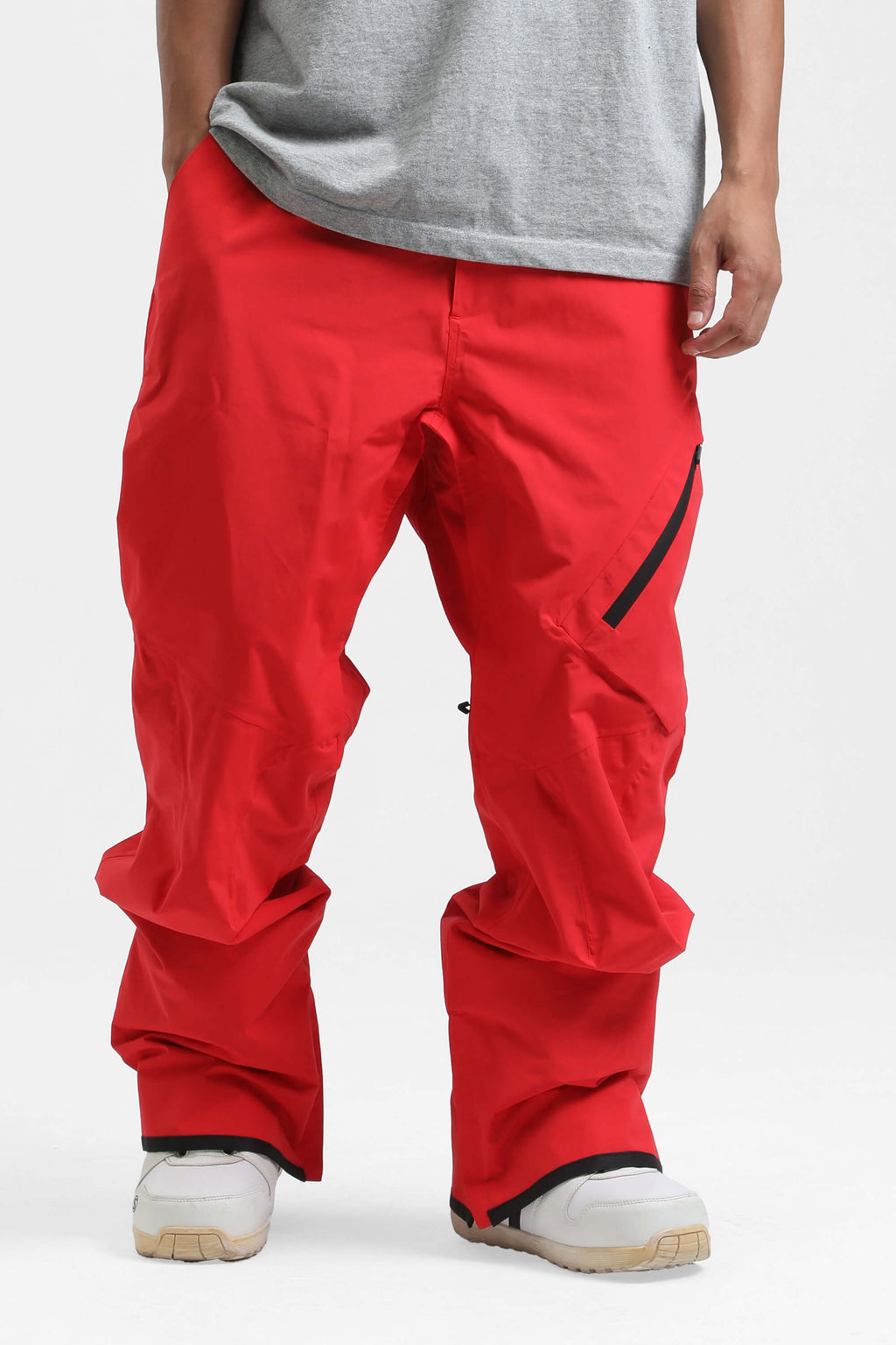 Men's Black Multi-Pocket Vented Ski Pants Baggy Snow Pants