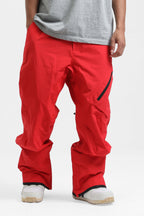 Men's Black Multi-Pocket Vented Ski Pants Baggy Snow Pants