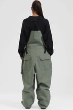 Women's Army Green Two-Way Side-Zip Baggy Ski Bibs Snow Bibs