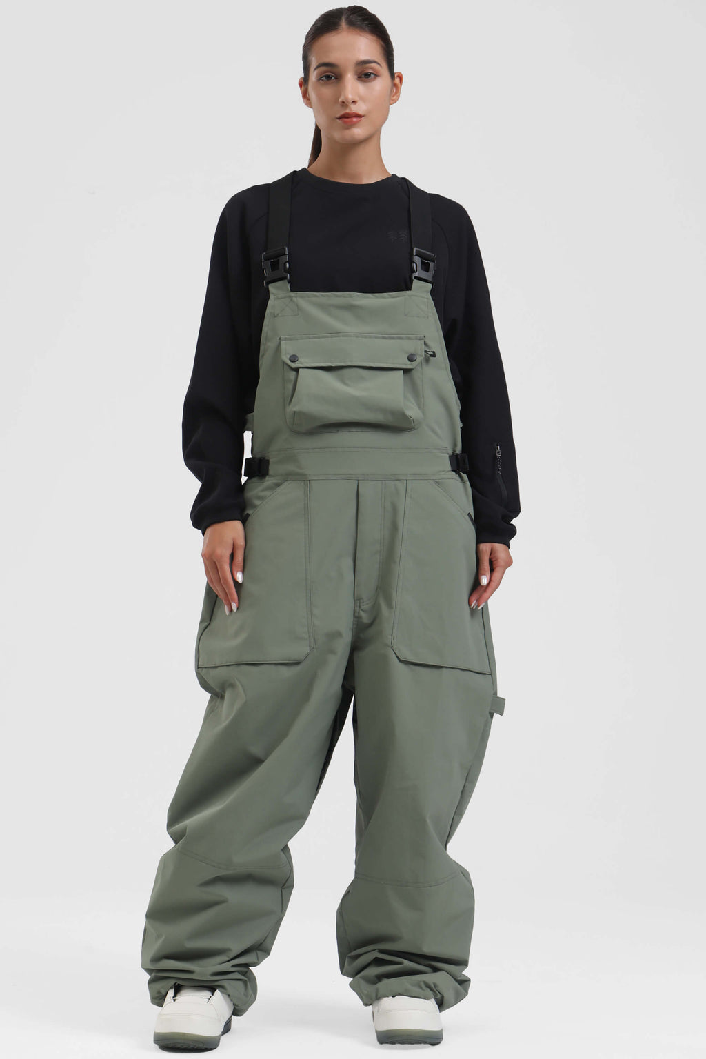 Unisex White Two-way Side Zippers Snow Bibs Baggy Ski Bibs - Gsou Snow