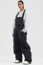 Women's Black Two-Way Side-Zip Baggy Ski Bibs Snow Bibs
