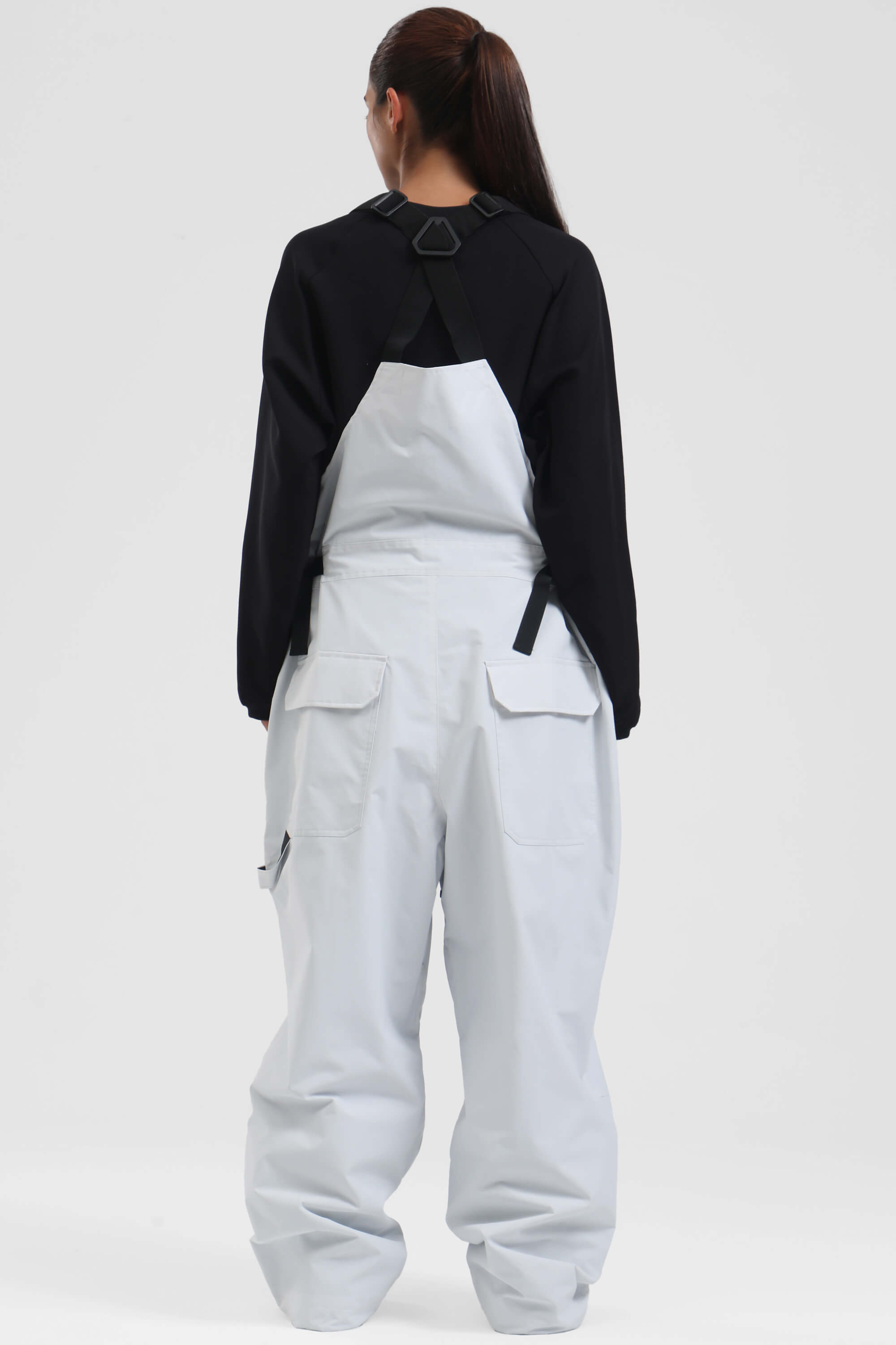 Women's White Two-Way Side-Zip Baggy Ski Bibs Snow Bibs
