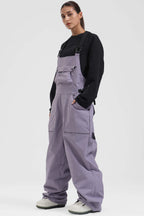 Women's White Two-Way Side-Zip Baggy Ski Bibs Snow Bibs
