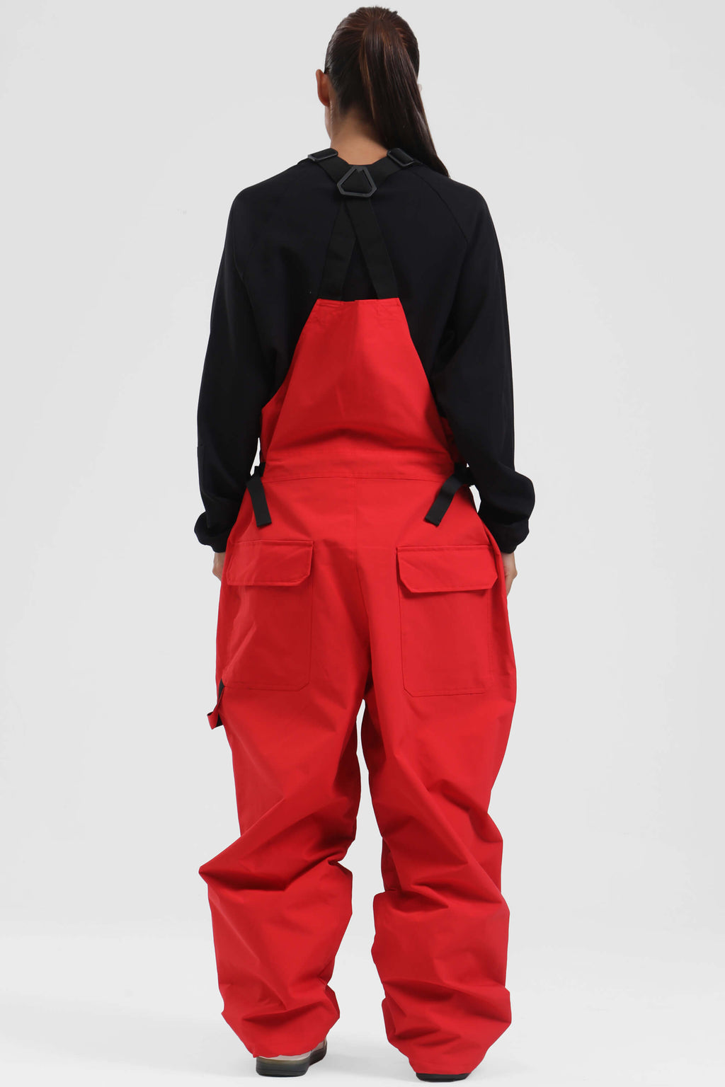 Women's Red Two-Way Side-Zip Baggy Ski Bibs Snow Bibs