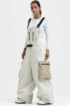 Women's Red Workwear-Style Built-In Belt Ski Bibs Baggy Snow Bibs