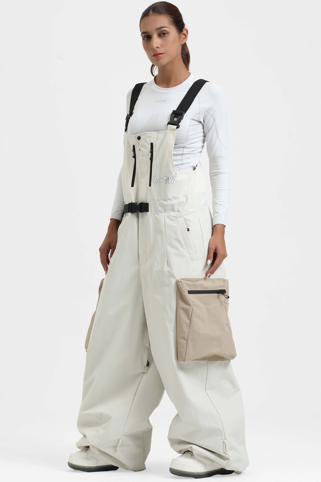 Women's Red Workwear Style Snow Bibs Built-in Belt Super Baggy Ski Bibs - Gsou Snow