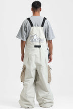 Men's Red Workwear-Style Built-In Belt Ski Bibs Baggy Snow Bibs