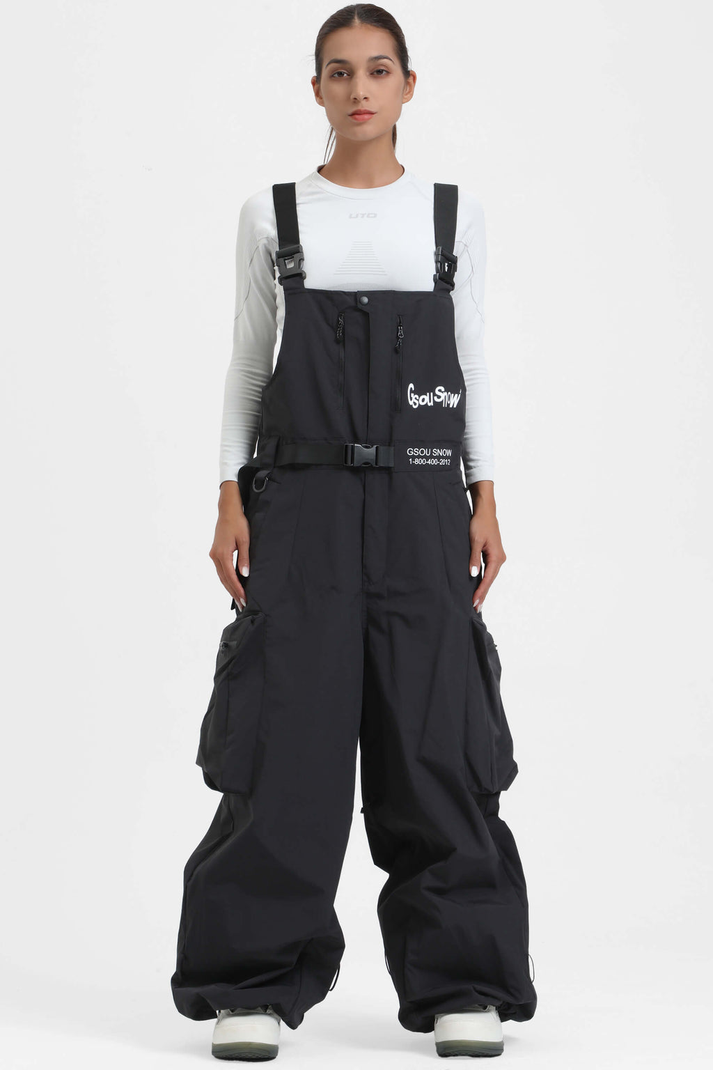 Women's Mint Green Workwear-Style Built-In Belt Ski Bibs Baggy Snow Bibs