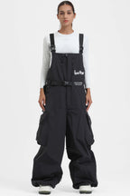 Women's Mint Green Workwear-Style Built-In Belt Ski Bibs Baggy Snow Bibs