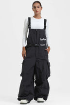 Women's Off White Workwear-Style Built-In Belt Ski Bibs Baggy Snow Bibs