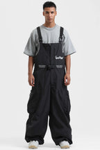 Men's Off White Workwear-Style Built-In Belt Ski Bibs Baggy Snow Bibs