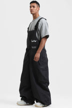 Men's Black Workwear-Style Built-In Belt Ski Bibs Baggy Snow Bibs