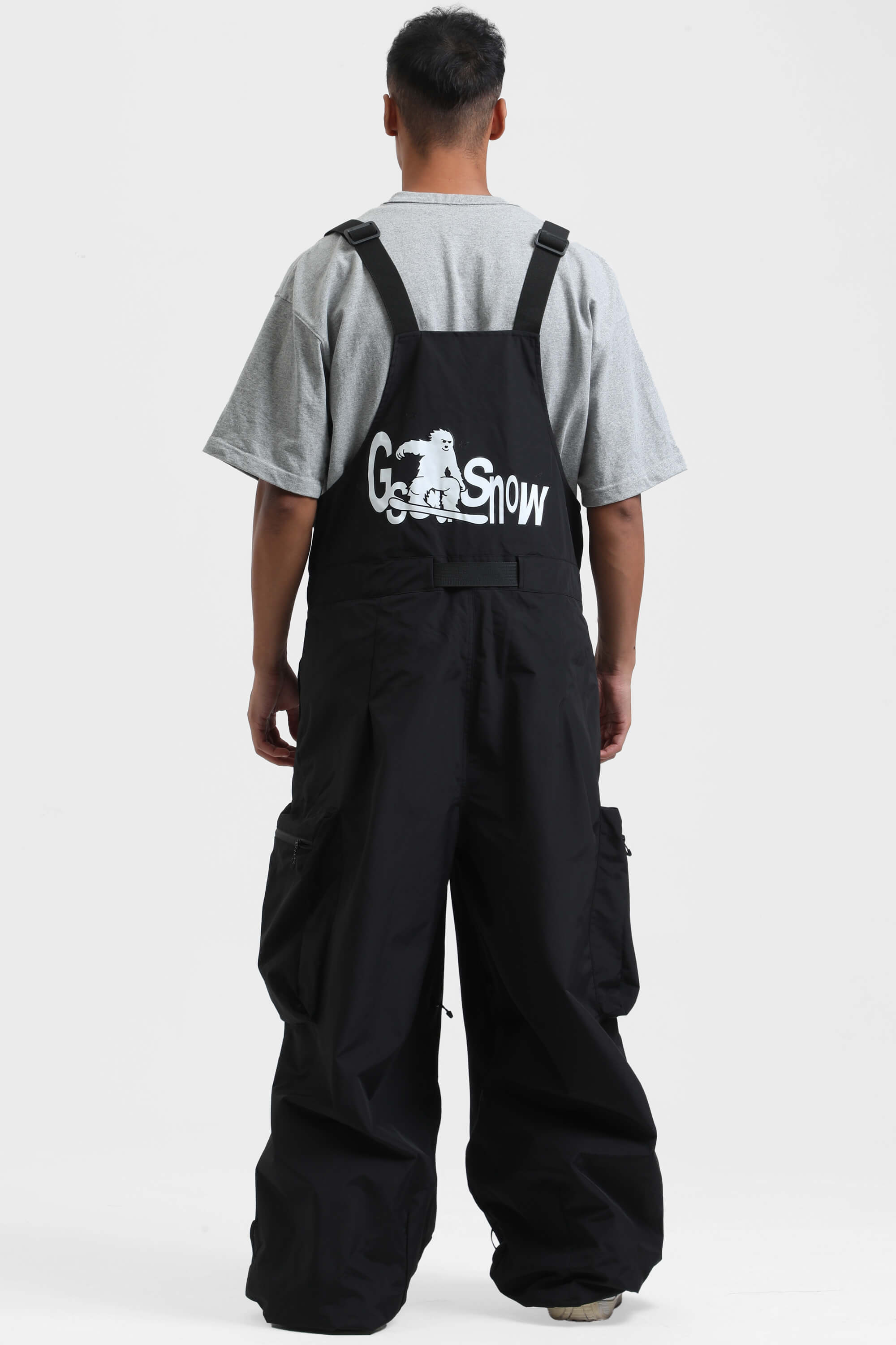 Men's Off White Workwear Style Built-in Belt Snow Bibs Baggy Ski Bibs - Gsou Snow