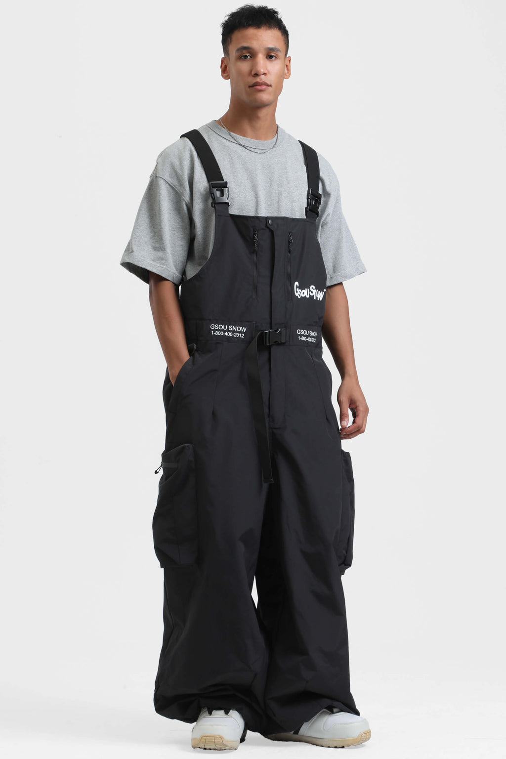 Men's Mint Green Workwear Style Built-in Belt Snow Bibs Baggy Ski Bibs - Gsou Snow