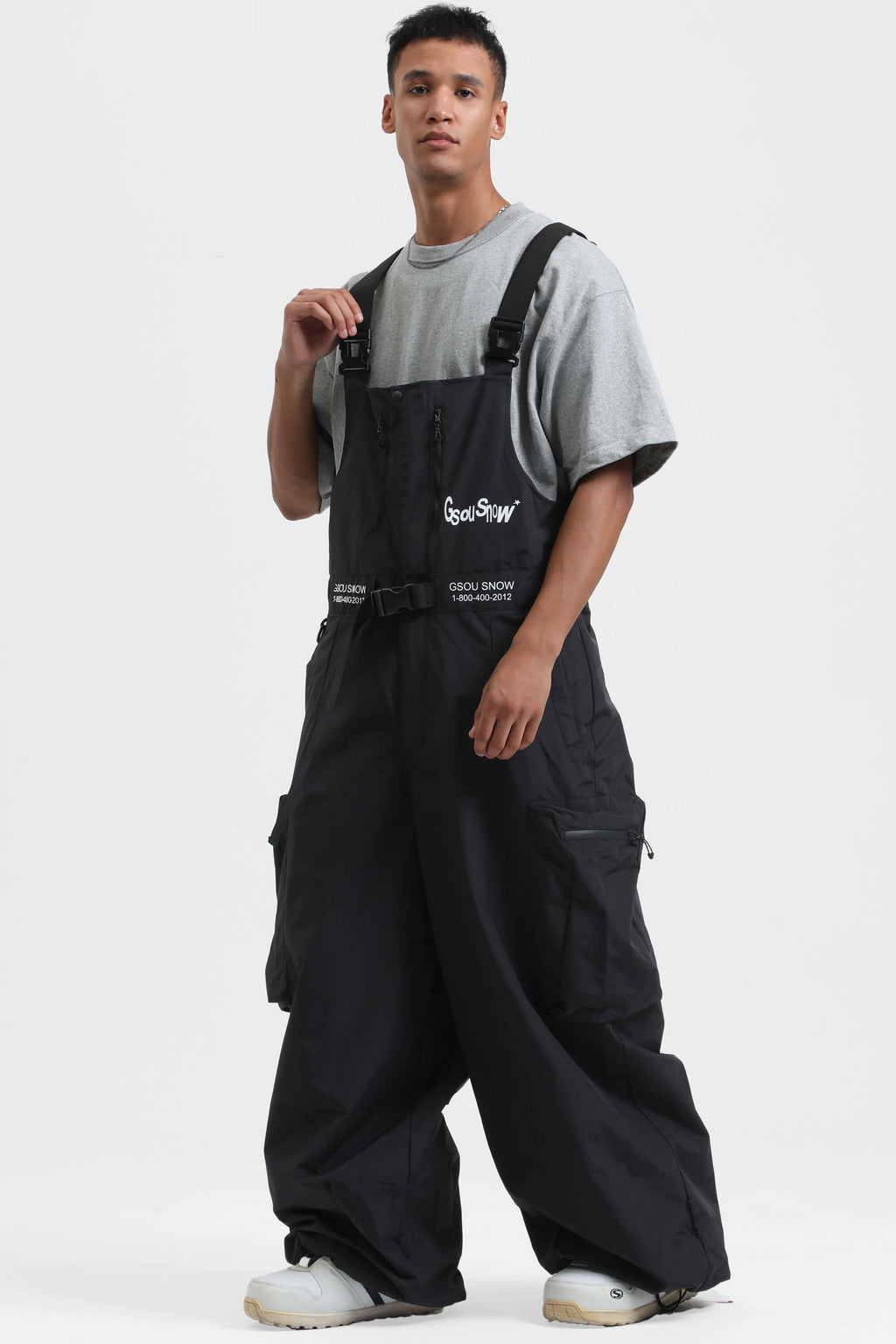 Men's Red Workwear Style Snow Bibs Built-in Belt Super Baggy Ski Bibs - Gsou Snow