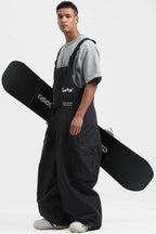 Men's Khaki Workwear-Style Built-In Belt Ski Bibs Baggy Snow Bibs