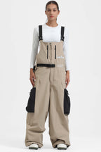 Women's Off White Workwear-Style Built-In Belt Ski Bibs Baggy Snow Bibs