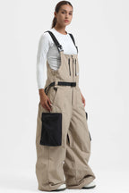 Women's Off White Workwear-Style Built-In Belt Ski Bibs Baggy Snow Bibs