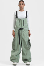 Women's Mint Green Workwear-Style Built-In Belt Ski Bibs Baggy Snow Bibs