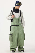 Men's Khaki Workwear Style Snow Bibs Built-in Belt Super Baggy Ski Bibs - Gsou Snow