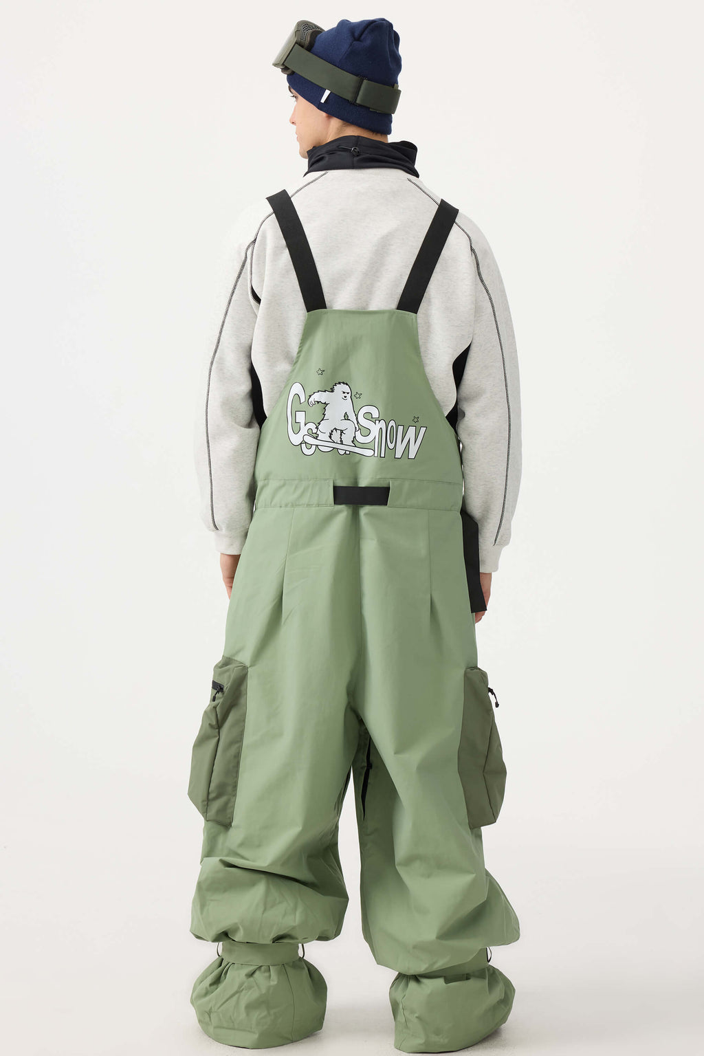 Men's Mint Green Workwear Style Built-in Belt Snow Bibs Baggy Ski Bibs - Gsou Snow