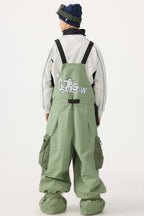 Men's Mint Green Workwear Style Built-in Belt Snow Bibs Baggy Ski Bibs - Gsou Snow