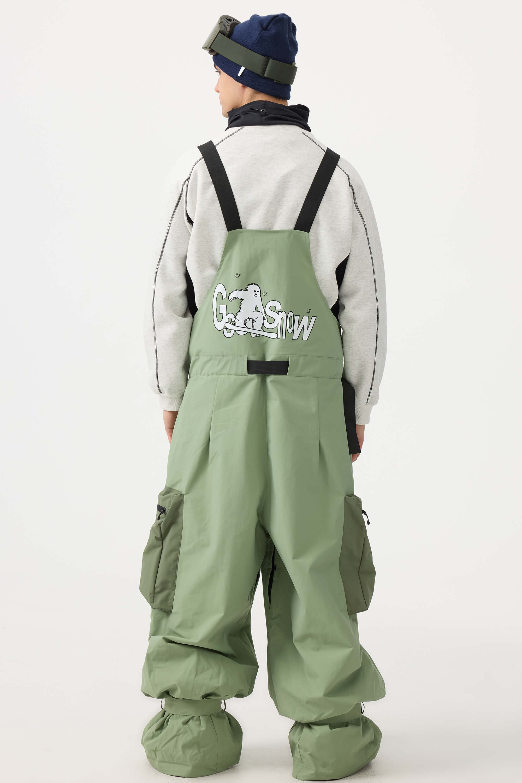 Men's Mint Green Workwear Style Built-in Belt Snow Bibs Baggy Ski Bibs - Gsou Snow