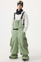 Men's Mint Green Workwear Style Built-in Belt Snow Bibs Baggy Ski Bibs - Gsou Snow