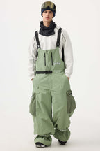 Men's Mint Green Workwear Style Built-in Belt Snow Bibs Baggy Ski Bibs - Gsou Snow