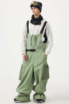 Men's Mint Green Workwear Style Built-in Belt Snow Bibs Baggy Ski Bibs - Gsou Snow